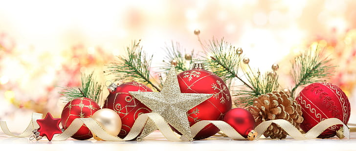 decorazioni natalizie, pigna, stella, aghi, nastro, rosso grigio ornamenti natalizi lotto, decorazioni natalizie, pigna, stella, aghi, nastro, Sfondo HD