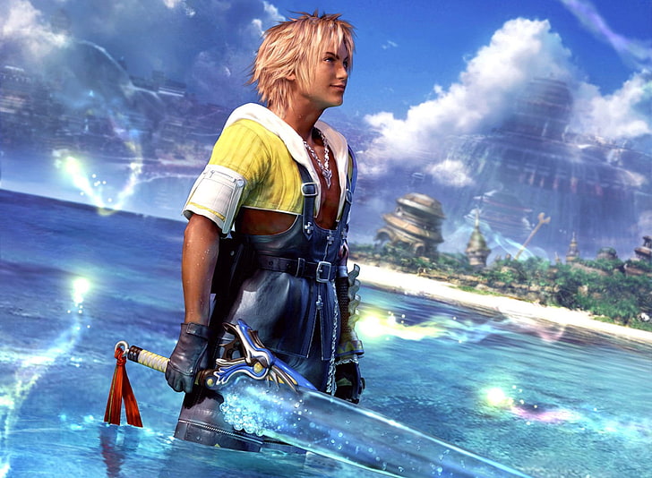blonde-haired male with sword game character illustration, Final Fantasy, Final Fantasy X, Ff10, Tidus, HD wallpaper