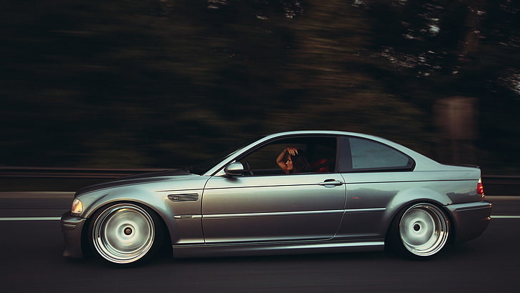 gray coupe, girl, movement, BMW, motion, m3 e46, HD wallpaper