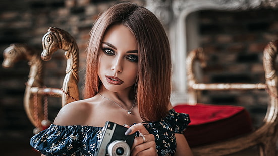portrait, women, model, camera, women indoors, Anton Harisov, HD wallpaper HD wallpaper
