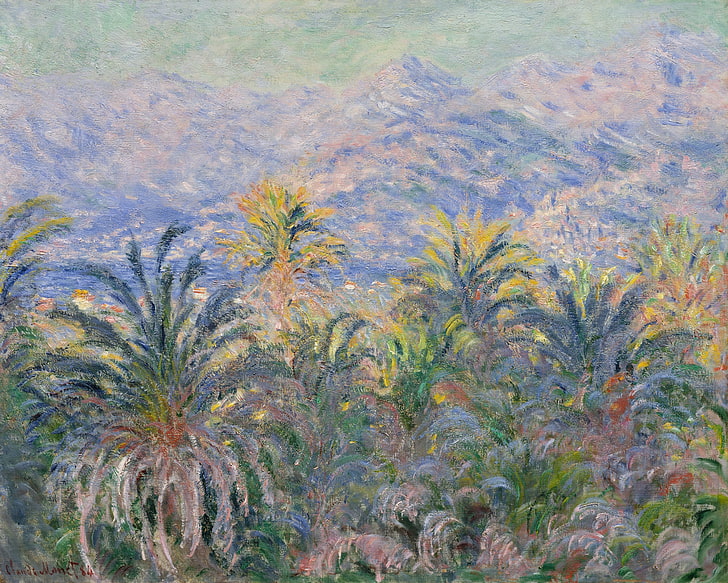 plants painting, claude monet, palm trees at bordighera, impressionism, oil, canvas, HD wallpaper