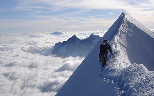 Wspinaczka po zaśnieżonych górach, biała czapka górska, sport, inne, śnieg, góry, wspinaczka, Tapety HD HD wallpaper
