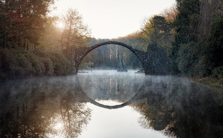 ที่มนุษย์สร้างขึ้นสะพานปีศาจเมืองเบิร์ดจ์เยอรมนีภาพสะท้อนแม่น้ำหิน, วอลล์เปเปอร์ HD