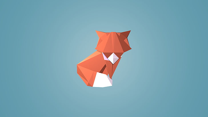 red fox clipart, digital art, low poly, animals, fox, blue background, simple background, geometry, triangle, HD wallpaper