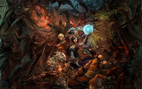 обои супер героев и монстров, Diablo 3: Reaper of Souls, колдунья, рыцарь, варвар, волшебник, Wizard (Diablo), Diablo, видеоигры, вымышленные персонажи, персонажи видеоигр, HD обои HD wallpaper