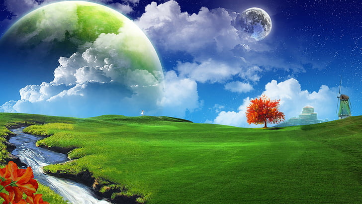 фантазия, трева, пейзаж, поле, ливада, небе, селски, лято, облак, хоризонт, морава, пролет, държава, земя, облаци, провинция, време, пасище, ​​земеделие, слънчева светлина, голф, околна среда, земеделие, растение, слънце, сезон, дърво, ферма, равнина, пасище, ​​отвън, на открито, облак пейзаж, сцена, облачно, на открито, разбира се, пейзаж, слънчево, ясно, HD тапет