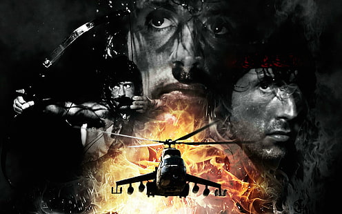 боевик, приключения, драма, фильм, вертолет, кино, постер, рамбо, воин, HD обои HD wallpaper