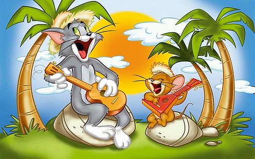 Том и Джерри играют поющие песни Остров Пальмы Красивые обои Hd для рабочего стола 1920x1200d для рабочего стола 1920 × 1200, HD обои HD wallpaper