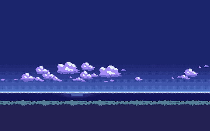 илюстрация на бели облаци, пикселно изкуство, 8-битова, HD тапет