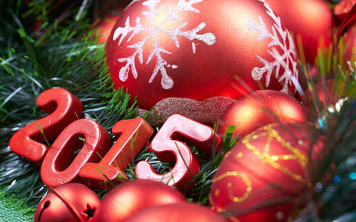 2015 with baubles wallpaper, Christmas, New Year, Christmas ornaments , 2015, HD wallpaper