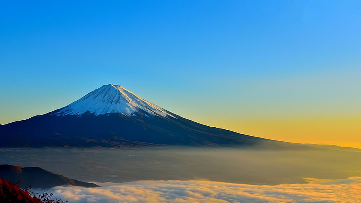 Япония, пейзаж, туман, гора Фудзи, восход, HD обои