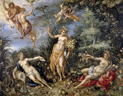 fleurs, image, genre, mythologie, Les Quatre Eléments, Jan Brueghel l'ancien, Fond d'écran HD HD wallpaper