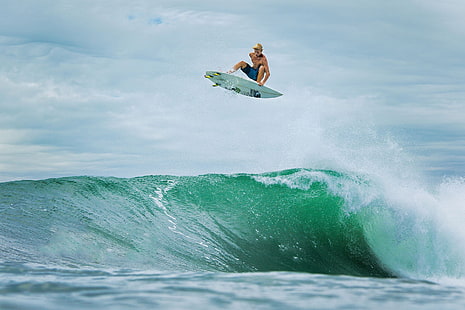 white surfboard, surfing, sea, John Florence, men, surfers, waves, sport, water, HD wallpaper HD wallpaper
