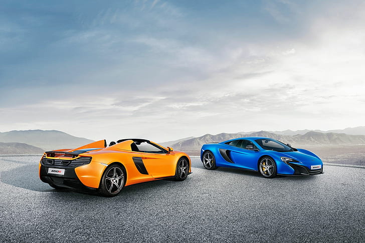 Awesome, McLaren 650S, Sports Cars, Blue Car, Orange Car, Convertible, awesome, mclaren 650s, sports cars, blue car, orange car, convertible, HD wallpaper