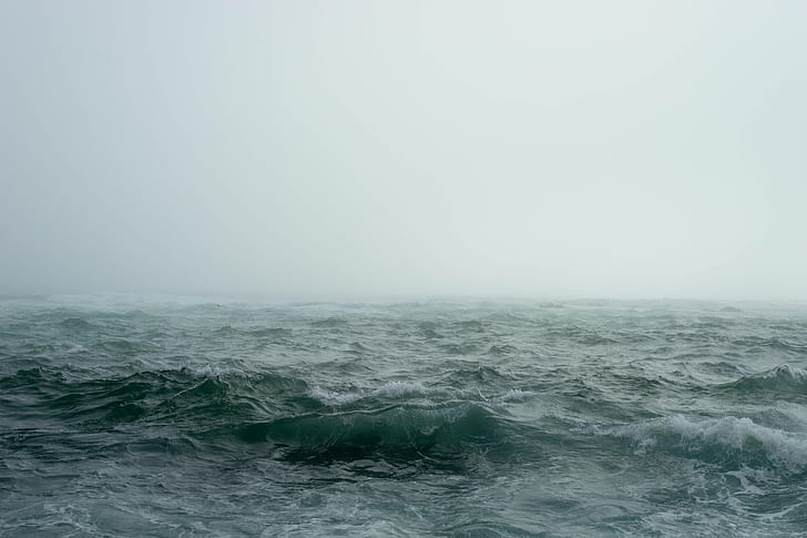 storm, ocean, nature, fog, mist, outdoors, sky, sea, HD wallpaper
