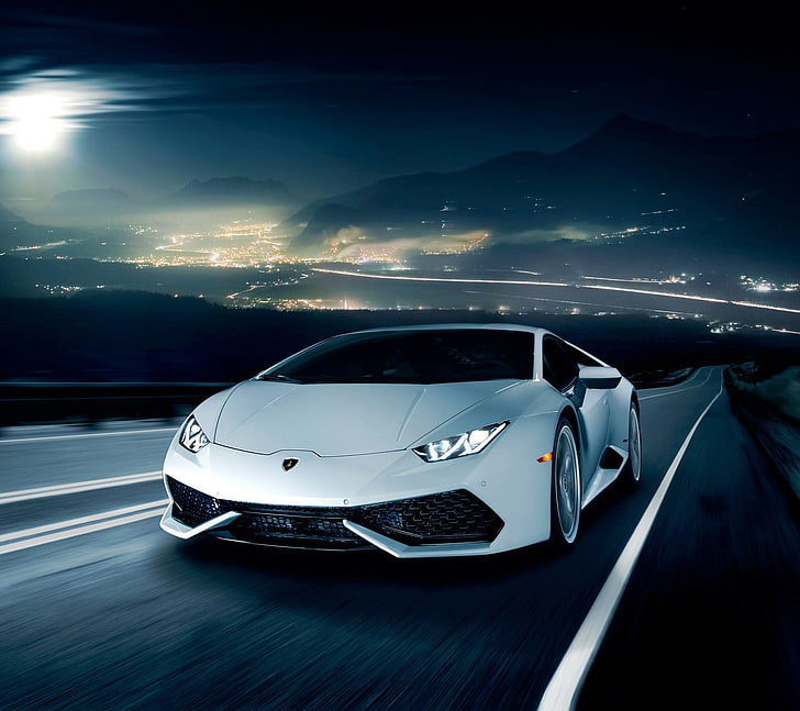white and black car, car, Lamborghini Huracan, HD wallpaper