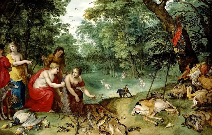 foto, Jan Brueghel la joven, Diana y las ninfas después de la caza, Fondo de pantalla HD