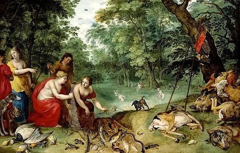 картина, Ян Брейгель младший, Диана и нимфы после охоты, HD обои HD wallpaper