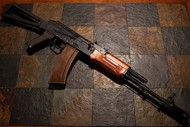 black and brown AK-47 rifle, background, machine, Kalashnikov, The AKS-74, HD wallpaper