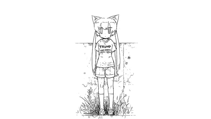 アニメの女の子 シンプルな背景 猫の耳 モノクロ ドナルドトランプ Hdデスクトップの壁紙 Wallpaperbetter
