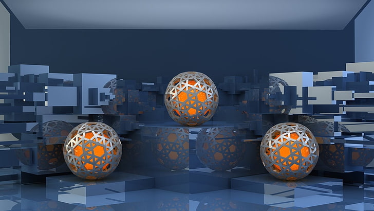 abstrato, reflexão, esfera, laranja, HD papel de parede