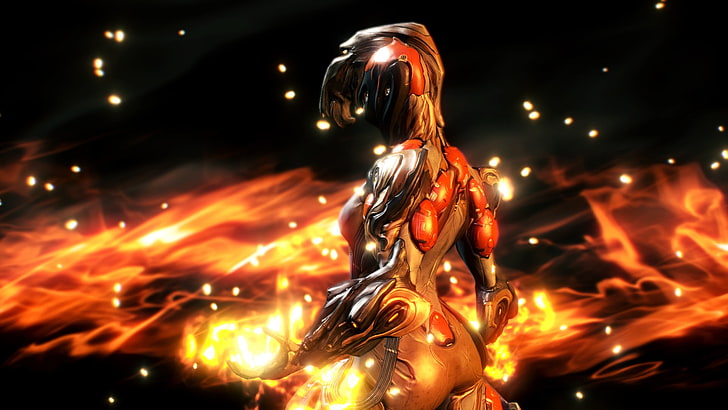 женски герой с огнен цифров тапет, Warframe, Ember (Warframe), произведения на изкуството, HD тапет