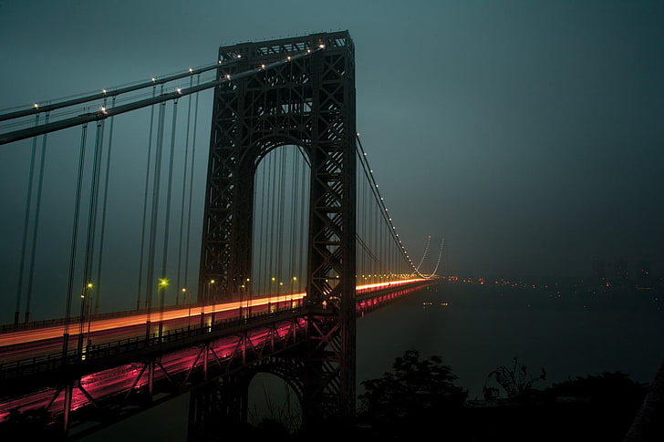 черно-серый усилитель звука, мост, мост Джорджа Вашингтона, длительная выдержка, HD обои