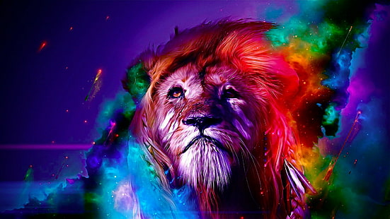 цветно, дигитално изкуство, лъв, HD тапет HD wallpaper