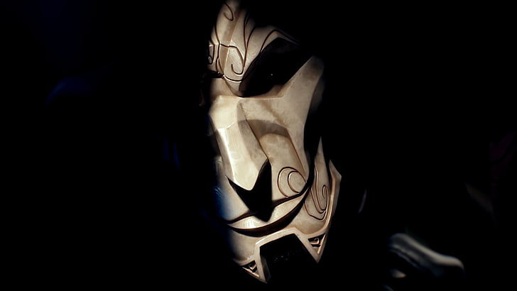 máscara branca e preta, videogame, League Of Legends, Jhin (League of Legends), HD papel de parede