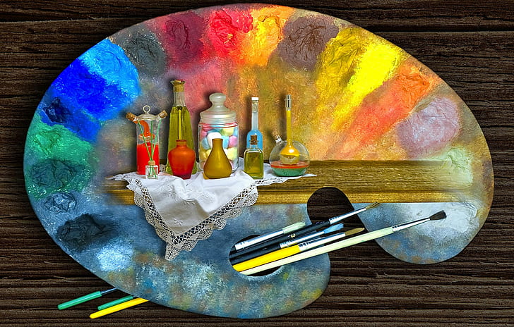 malarstwo olejne, pędzle, kolorowe, Tapety HD