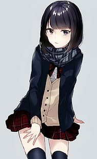 anime, anime girls, sweater, rambut pendek, Wallpaper HD HD wallpaper