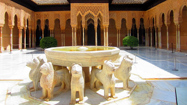 historic site, palace, tourims, unesco, marmol, arab, europe, spain, granada, alhambra, patio de los leones, court of the lions, HD wallpaper
