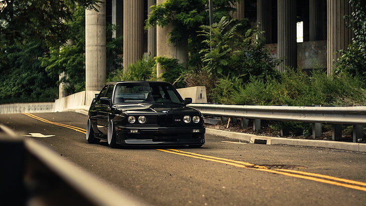 BMW sedán negro, BMW M3, coche, BMW E30, Fondo de pantalla HD