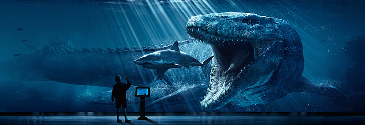 Megalodon wallpaper, digital art, Jurassic World, shark, dinosaurs, Jurassic Park, prehistoric, HD wallpaper