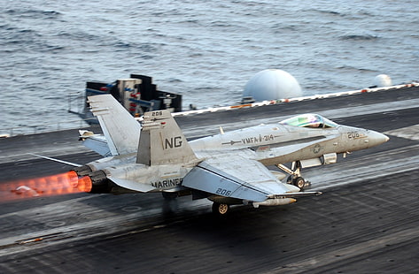 el ascenso, `` Hornet '', el portaaviones, FA-18 Decollage, Fondo de pantalla HD HD wallpaper