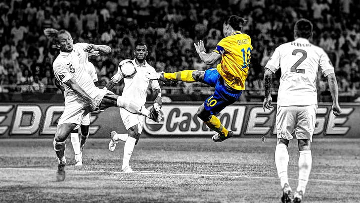Zlatan Ibrahimovic, ilustrasi pemain sepak bola berwarna kuning selektif, olahraga, 1920x1080, sepak bola, sepak bola, paris saint-germain, zlatan ibrahimovic, Wallpaper HD