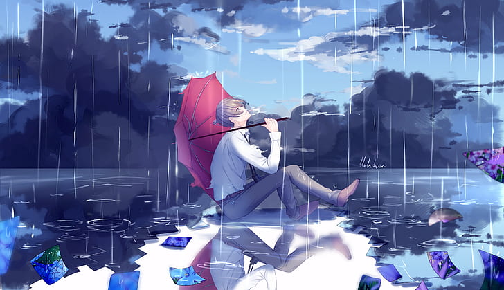 Comic-Kunst, Animation, Anime Boys, Regenschirm, Regen, Anime, HD-Hintergrundbild