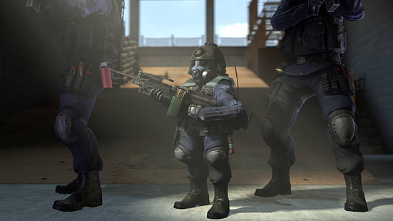 Papel de parede de pessoa com rifle de assalto, Counter-Strike: Global Offensive, jogadores, Gamer, metralhadora, 1337, HD papel de parede HD wallpaper