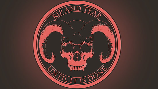 логотип рогатого черепа, Doom (игра), демон, череп, рога, зло, логотип, HD обои HD wallpaper