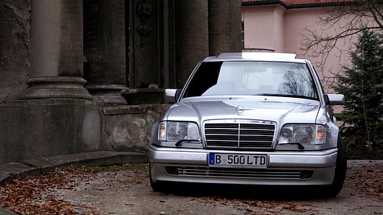 silver Mercedes-Benz car, Mercedes-Benz, E500, W124, HD wallpaper HD wallpaper
