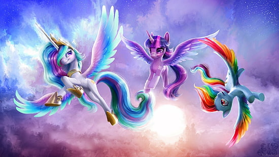Телевизионно предаване, Моето малко пони: Приятелството е вълшебство, принцеса Селестия, тире Rainbow, Twilight Sparkle, HD тапет HD wallpaper