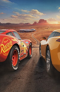 Disney Cars 3 wallpaper digital, Cars 3, Lightning McQueen, Cruz Ramirez, Pixar, Animasi, 4K, Wallpaper HD HD wallpaper