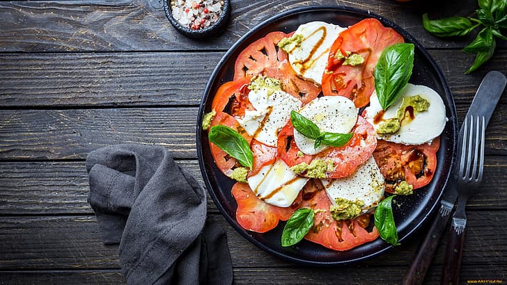 food, salad, tomatoes, Mozzarella, HD wallpaper