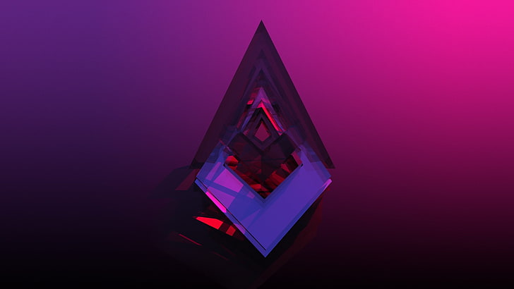 batu permata ungu dan merah, foto dekorasi merah muda segitiga, warna-warni, abstrak, geometri, ungu, Justin Maller, gradien, Wallpaper HD