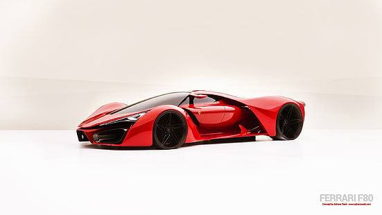 красное спортивное купе, концепт-кары, Ferrari f80, Ferrari, концепт-арт, красные автомобили, HD обои HD wallpaper