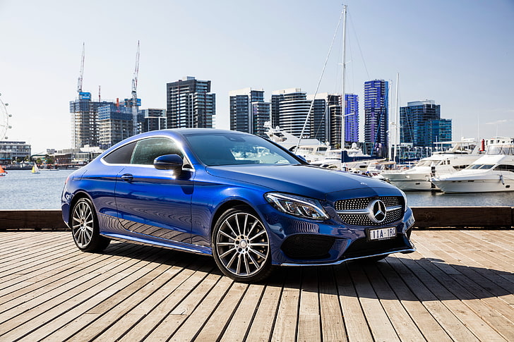 niebieski Mercedes-Benz coupe, niebieski, Mercedes-Benz, Mercedes, AMG, Coupe, C-Class, C205, Tapety HD