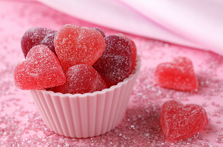 strawberry heart candies, Candy, Love Hearts, Fruit Jellies, 5K, HD wallpaper