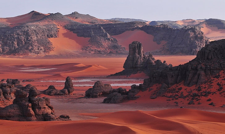Гранд-Каньон, пустыня, Сахара, Алжир, дюны, скалы, горы, красный, природа, пейзаж, HD обои