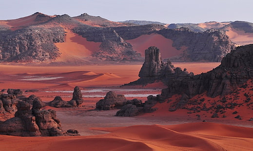 Гранд-Каньон, пустыня, Сахара, Алжир, дюны, скалы, горы, красный, природа, пейзаж, HD обои HD wallpaper