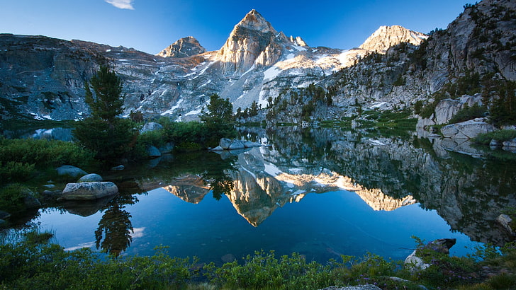 weiße und grüne Bergalpen, Natur, Landschaft, See, Berge, HD-Hintergrundbild